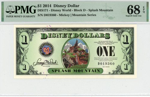 2014 $1 Disney Dollar Splash Mountain PMG 68 EPQ (DIS171)