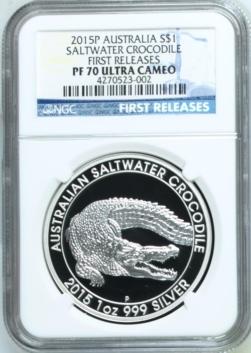 2015 Australian Saltwater Crocodile 1oz Silver Proof Coin NGC PF 70 UC FR
