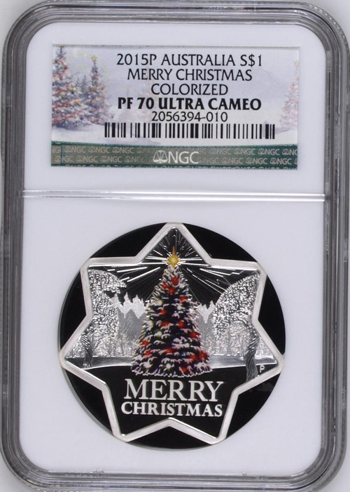 2015 Australia1 oz Silver Merry Christmas Tree Star Shaped Silver Coin NGC 70 UC