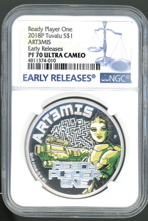 2018 1 oz Tuvalu Ready Player One Art3mis Silver Coin PF70 FR Box + Coa