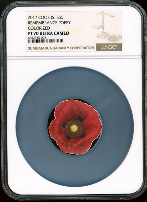 2017 Cook Islands REMEMBRANCE POPPY 1oz Silver Coin $5 NGC 70 UC
