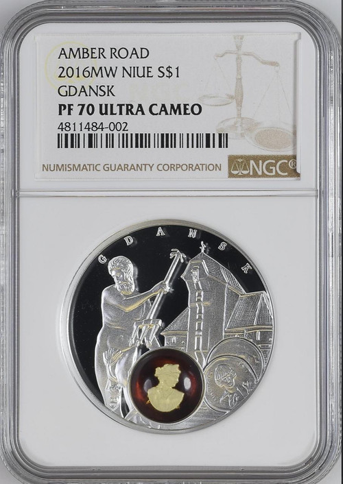GDANSK AMBER ROAD 2016 NIUE $1 SILVER COIN NGC PF70 UC