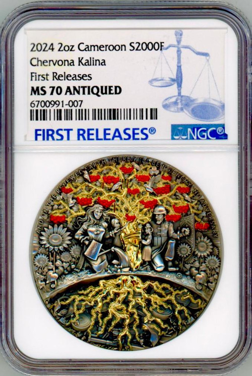 2024 Chervona Kalina Ukraine NGC 70 FR 2 oz Silver Coin 24k Gold Gilded COA 011