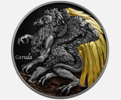 2025 Cameroon Garuda 2 oz Silver Antiqued Gilded Colorized UV Coin Mint Sealed