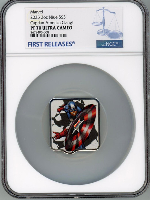 2025 Marvel Smash Series Capt. America UHR 2oz Silver Coin NGC 70 FR +box