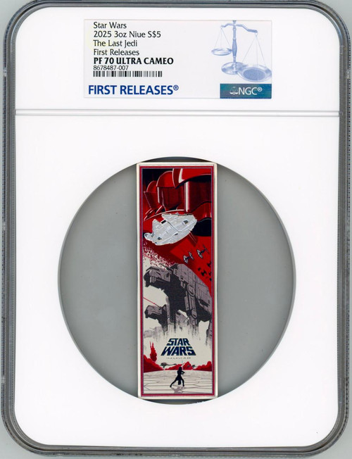 2025 Niue Star Wars The Last Jedi 3 oz Silver Colorized Proof Banner Poster Coin