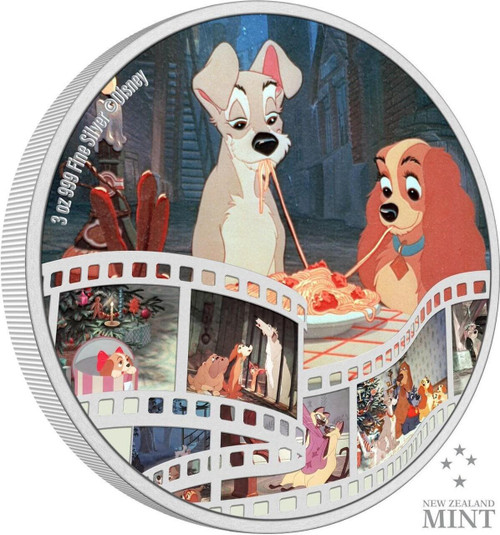 2023 Niue Disney Cinema Masterpieces Lady & The Tramp 3oz Silver Coin LOW COA 23