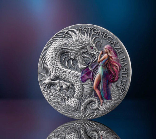  Stonegaze Basilisk 2025 Cameroon 2oz Silver Antiqued Coin 