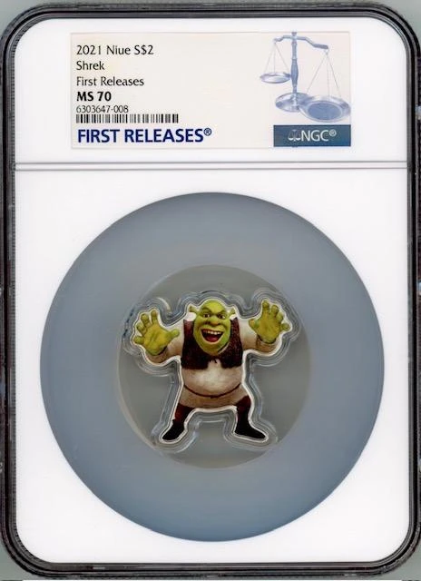  Shrek 2021 Niue $2 1oz Silver Shaped Coin NGC MS 70 FR Mintage 1000 