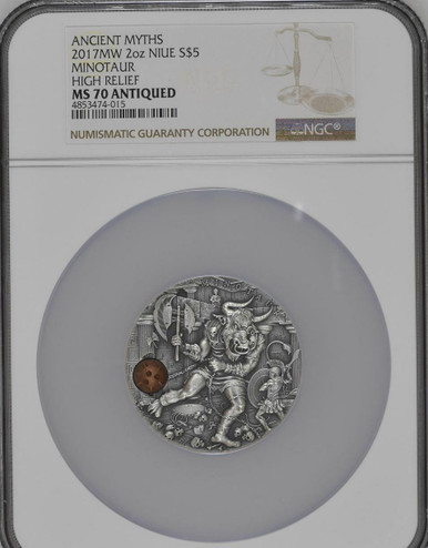 2017 NIUE MINOTAUR ANCIENT MYTHS 2oz SILVER COIN $5 NGC MS70 HIGH RELIEF ANTIQUE
