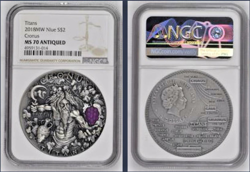 Mint of Poland Mennica Polska 2018 DEMIGODS MW Niue dollar2 Cronus Titans High Relief NGC MS 70 ANTIQUED Mint of Poland Mennica Polska 2018 DEMIGODS MW Niue dollar2 Cronus Titans High Relief NGC MS 70 ANTIQUED