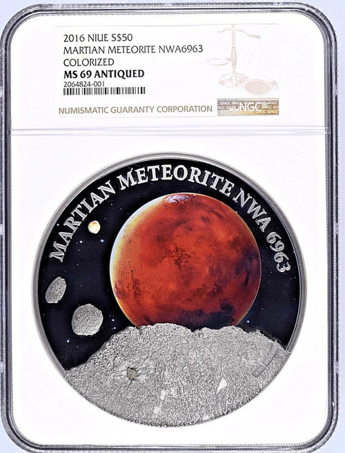 MCI Mint NGC MS69 2016 NIUE MARTIAN METEORITE 1KILO NWA6963 COLORIZED Sdollar50 COA#26 MCI Mint NGC MS69 2016 NIUE MARTIAN METEORITE 1KILO NWA6963 COLORIZED Sdollar50 COA#26
