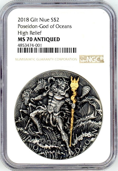 Numiartis NGC 70 Niue Island 2018 POSEIDON GOD OF OCEANS dollar2 Silver Gilded plated Numiartis NGC 70 Niue Island 2018 POSEIDON GOD OF OCEANS dollar2 Silver Gilded plated