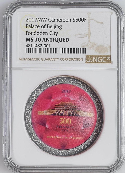 Mint of Poland Mennica Polska FORBIDDEN CITY PALACE OF BEIJING 2017 CAMEROON 500F SILVER COIN NGC MS70 ANTIQUE