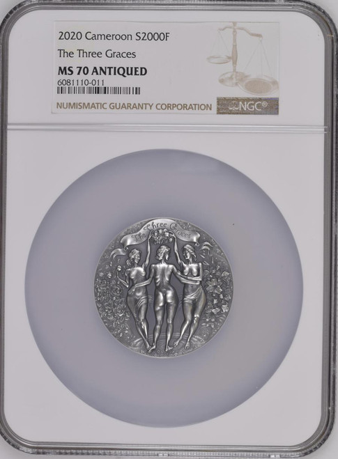 Mint XXI THE THREE GRACES 2020 CAMEROON 2oz 2000 FRANCS SILVER COIN NGC MS 70 ANTIQUED Mint XXI THE THREE GRACES 2020 CAMEROON 2oz 2000 FRANCS SILVER COIN NGC MS 70 ANTIQUED