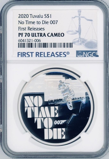 James Bond 007 JAMES BOND NO TIME TO DIE 007 2020 TUVALU 1oz SILVER COIN dollar1 NGC PF70 UC FR James Bond 007 JAMES BOND NO TIME TO DIE 007 2020 TUVALU 1oz SILVER COIN dollar1 NGC PF70 UC FR