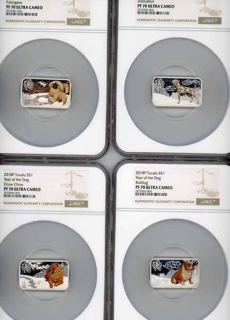 The Perth Mint ERROR LABEL YEAR OF THE DOG 4 COIN SET LUNAR 2019 TUVALU NGC PF 70UC POP 1 ONLY