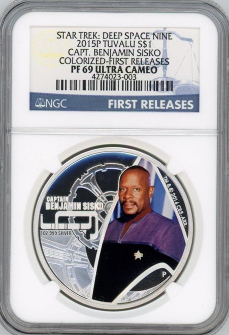 STAR TREK DEEP SPACE NINE CAPTAIN SISCO 2015 TUVALU 1oz SILVER COIN NGC PF69 FR
