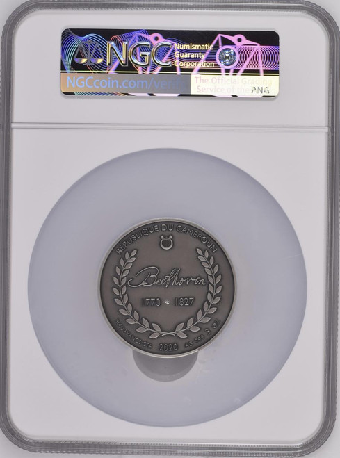 2020 Cameroon Beethoven Diamond Insert 3oz Silver Coin NGC MS 70 FR +box COA