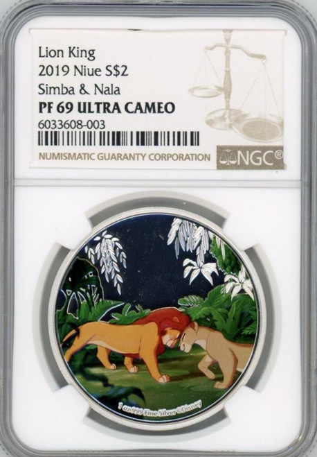 LION KING 2019 SIMBA AND NALA 1oz $2 SILVER COIN NGC PF 69 UC