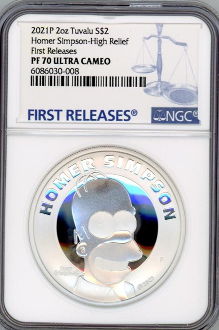 The Simpsons HOMER SIMPSON 2021 TUVALU 2oz SILVER PROOF HIGH RELIEF COIN NGC 70 FIRST RELEASE The Simpsons HOMER SIMPSON 2021 TUVALU 2oz SILVER PROOF HIGH RELIEF COIN NGC 70 FIRST RELEASE