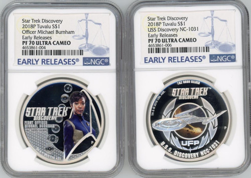 2015 TUVALU 2 COIN SET STAR TREK USS ENTERPRISE NCC 1701D CAPT