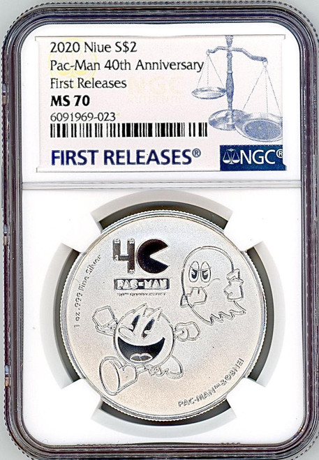 PAC-MAN PAC-MAN 40TH ANNIVERSARY 2020 NIUE 1oz SILVER COIN dollar2 NGC MS70 FIRST RELEASES PAC-MAN PAC-MAN 40TH ANNIVERSARY 2020 NIUE 1oz SILVER COIN dollar2 NGC MS70 FIRST RELEASES