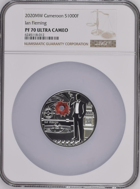 James Bond 007 IAN FLEMING JAMES BOND 1 Oz SILVER COIN 1000 FRANCS CAMEROON 2020 NGC PF70 James Bond 007 IAN FLEMING JAMES BOND 1 Oz SILVER COIN 1000 FRANCS CAMEROON 2020 NGC PF70