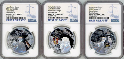 HARRY POTTER HARRY POTTER 3 x 1oz SILVER PROOF COIN SET 2021 dollar5 SAMOA NGC PF69 UC FR HARRY POTTER HARRY POTTER 3 x 1oz SILVER PROOF COIN SET 2021 dollar5 SAMOA NGC PF69 UC FR