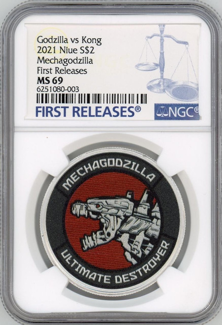 GODZILLA VS KONG MECHAGODZILLA 2021 NIUE 1oz SILVER COIN $2 MS 69 FR POP 4