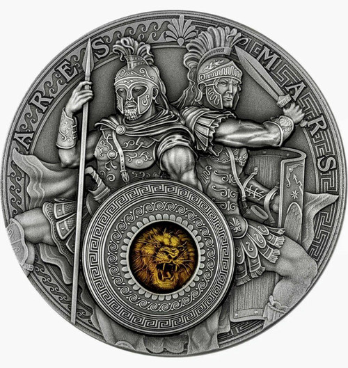 ARES AND MARS 2021 NIUE 2oz SILVER COIN $5 ANTIQUED