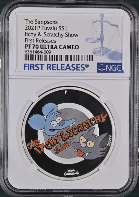 The Simpsons NGC 70 FIRST RELEASES THE SIMPSONS ITCHY and SCRATCHY 2021 TUVALU 1oz SILVER COIN The Simpsons NGC 70 FIRST RELEASES THE SIMPSONS ITCHY and SCRATCHY 2021 TUVALU 1oz SILVER COIN