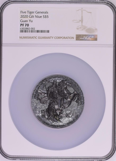 NGC PF70 2020 3 Oz BLACK PROOF Silver dollar5 Niue GUAN YU Five Tiger Generals Coin