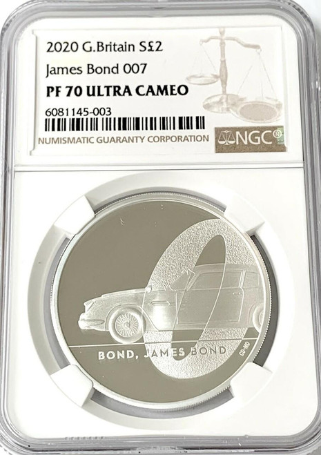 NGC PF70 1oz Great Britain UK 2020 James Bond 007 Silver Coin 2 Pounds