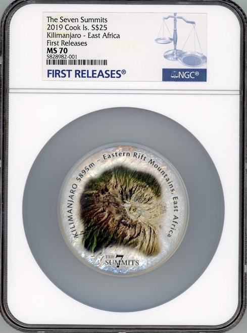 Seven Summit Series Kilimanjaro East Africa 5oz Silver Coin 2019 Cook Is MS70 FR