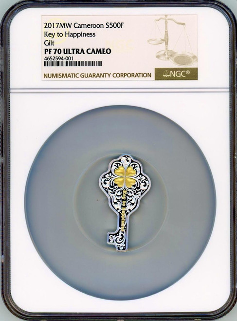 CIT Coin Invest AG SILVER KEY TO HAPPINESS 2017MW CAMEROON 500F GILT NGC PF 70 UC