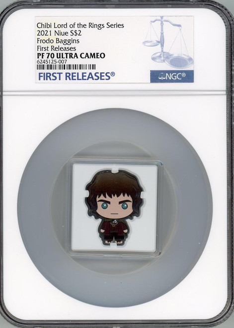 The Lord of the Rings FRODO BAGGINS Lord of the Rings 2021 Niue 1oz CHIBI SILVER Coin NGC PF70 UC FR The Lord of the Rings FRODO BAGGINS Lord of the Rings 2021 Niue 1oz CHIBI SILVER Coin NGC PF70 UC FR