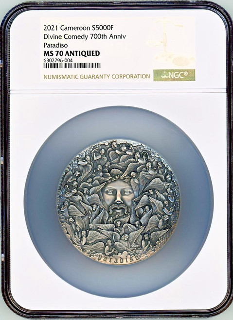 Mint XXI Divine Comedy 700th Anniv Paradiso S5000F 2021 Cameroon Silver Coin NGC MS 70 Mint XXI Divine Comedy 700th Anniv Paradiso S5000F 2021 Cameroon Silver Coin NGC MS 70