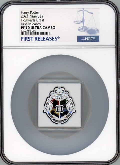 HARRY POTTER Harry Potter Hogwarts Crest Shaped Coin OGP 2021 Niue 1oz Silver dollar2 NGC PF 70 FR HARRY POTTER Harry Potter Hogwarts Crest Shaped Coin OGP 2021 Niue 1oz Silver dollar2 NGC PF 70 FR