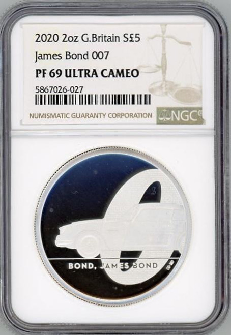James Bond 007 2020 G Britain NGC PF69UC 5pound 2 Oz Silver Coin James Bond 007 ASTON MARTIN DB5