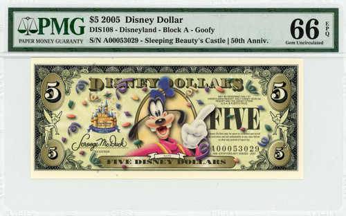 2005 $5 Disney Dollar Goofy DIS108 PMG 66EPQ
