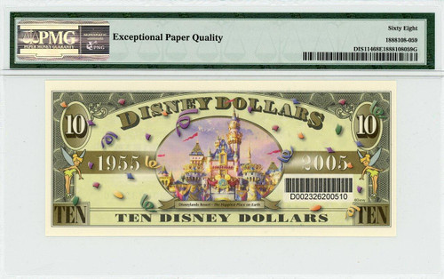 2005 $10 Disney Dollar Stitch (Bar Code) PMG 68 EPQ TOP POP (DIS114)