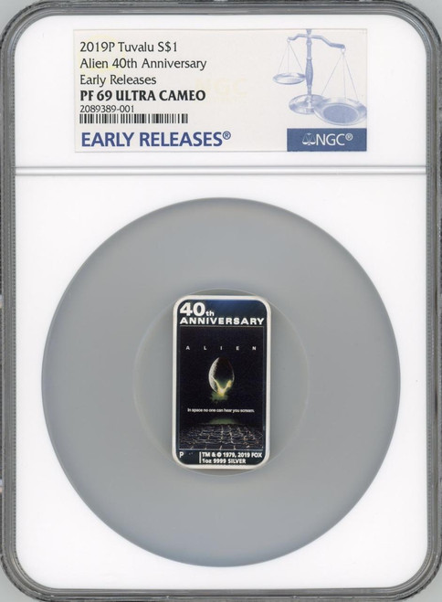 Alien ALIEN 40TH ANN 1OZ SILVER RECTANGULAR COIN COA #0200 NGC PF69 ER POP 2 Alien ALIEN 40TH ANN 1OZ SILVER RECTANGULAR COIN COA #0200 NGC PF69 ER POP 2