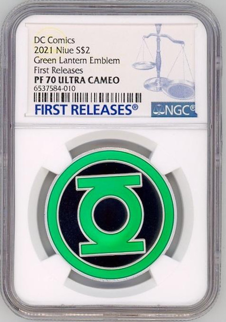 DC Comics DC COMICS GREEN LANTERN EMBLEM 1 OZ SILVER COIN 2021 NIUE NGC PF70 FIRST RELEASE DC Comics DC COMICS GREEN LANTERN EMBLEM 1 OZ SILVER COIN 2021 NIUE NGC PF70 FIRST RELEASE