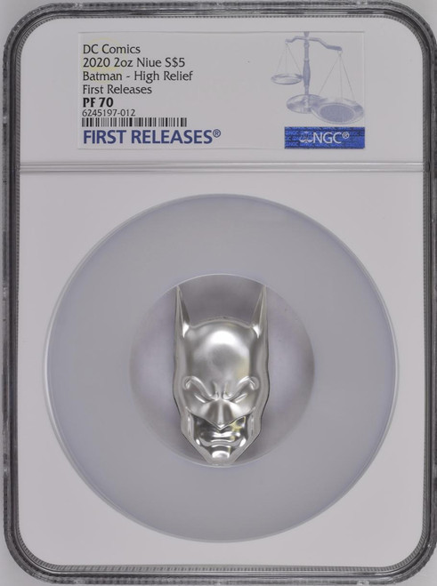 BATMAN COWL HEAD HELMET MASK DC COMICS NZ MINT 2020 2oz SILVER COIN NGC 70 FR