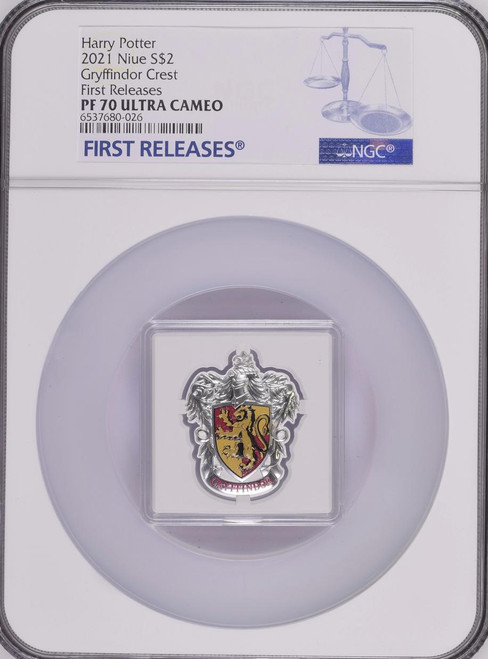 Harry Potter Gryffindor Crest Shaped Coin 2021 Niue $2 NGC PF70 UC FR