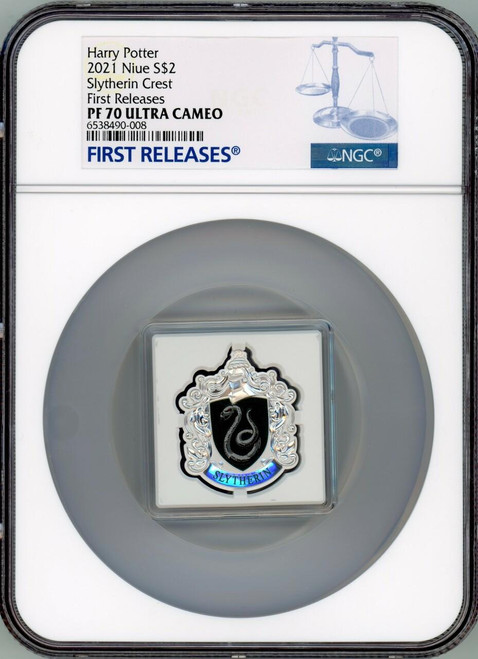 HARRY POTTER SLYTHERIN CREST 2021 NIUE NGC PF70 FIRST RELEASES