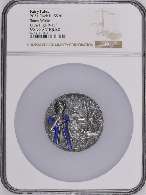 Disney SNOW WHITE Fairy Tales Fables 3 oz dollar20 Silver Coin 2021 Cook Islands NGC 70 OGP