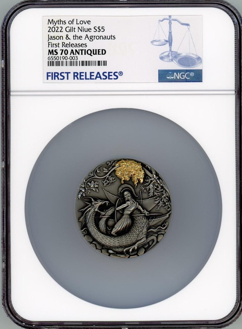 LITHUANIAN MINT Jason and the Argonauts 2022 Niue dollar5 2oz Silver Coin NGC 70 Antiqued FR LITHUANIAN MINT Jason and the Argonauts 2022 Niue dollar5 2oz Silver Coin NGC 70 Antiqued FR