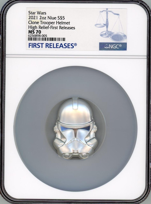 Star Wars STAR WARS CLONE TROOPER HELMET 2021 NIUE 2 OZ SILVER COIN NGC MS 70 FR